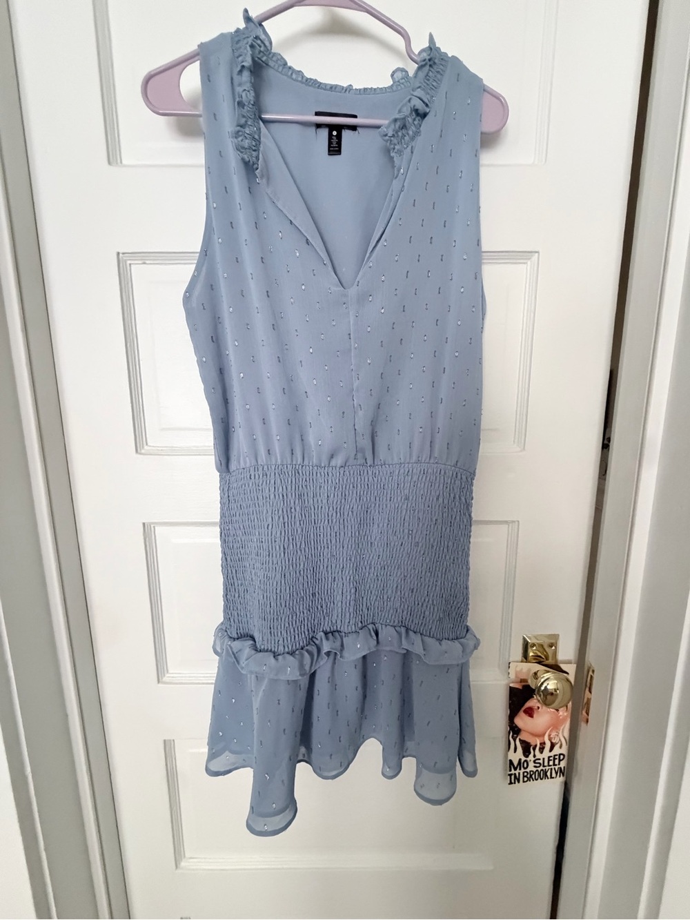 AQUA Shimmer Blue Sleeveless Ruffle Hem Women's dress